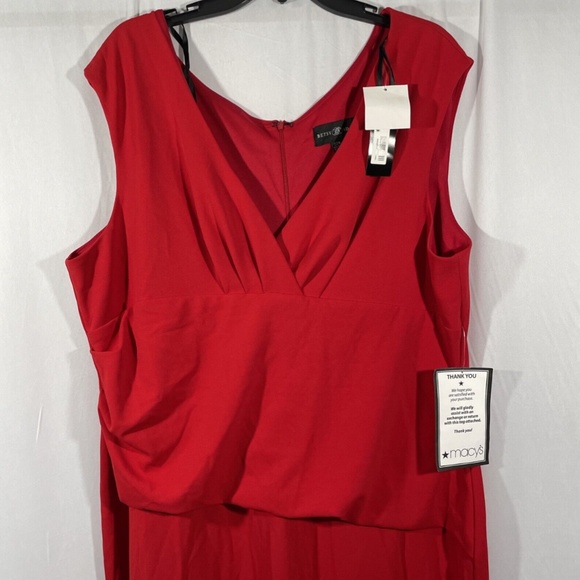NWT Betsy & Adam [ PLUS size 22W‎ ] Sweetheart V Neck Ruched Gown Red - Picture 6 of 12